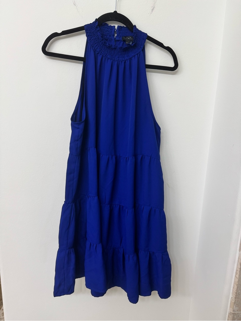 1.STATE Cobalt Blue Ruffled Smocked Neck Dress